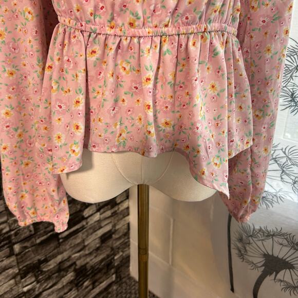 Derek Heart Crop Top Long Sleeve Large Floral High Waist On/Off Shoulder Barbie - Picture 4 of 9